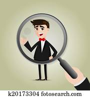 cartoon businessman with magnifier