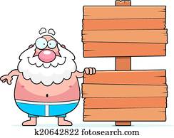 Cartoon Man Beach Sign