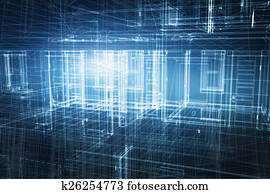 casa, 3d, projeto, desenho, em, blueprint, wireframe, geométrico, estrutura