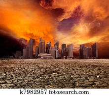 City overlooking desolate landscape