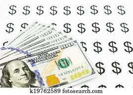 dollar sign and money currency banknotes