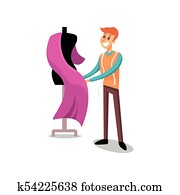 mâle, couturière, couture, à, atelier, couturier, dessin animé, vecteur, illustration