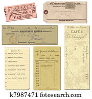 Old paper objects - vintage tickets, letters, notes - for design and scrapbook in vector