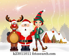 Santa Claus, reindeer and elf Santa Claus, reindeer and elf