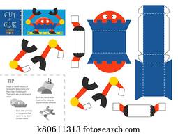 schneiden, und, klebstoff, roboter, spielzeug, vektor, illustration,, worksheet. schneiden, und, klebstoff, roboter, spielzeug, vektor, illustration,, worksheet.