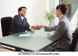 sourire, directeur, interviewer, a, bon regarder, candidat