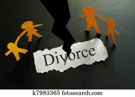 torn piece of paper with divorce text and paper family figures torn piece of paper with divorce text and paper family figures