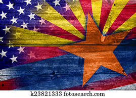 USA and Arizona State Flag painted on old wood plank texture USA and Arizona State Flag painted on old wood plank texture