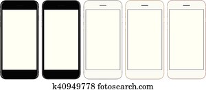 vektor, mockup, telefongerät, vorderansicht, weiß, hintergrund, neu, telefongerät, entwerfen farbe, satz