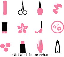 manicure, cosméticos, e, beleza, ícones, isole, branco, (, cor-de-rosa, bl