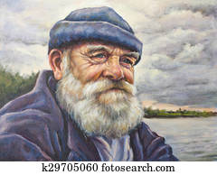 oil portrait of senior man with his cap oil portrait of senior man with his cap