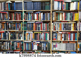 Private library. Wall from shelves filled with books. Private library. Wall from shelves filled with books.