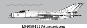 Shenyang J-8 I Finback A. Outline vector drawing Shenyang J-8 I Finback A. Outline vector drawing