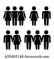 Alone, Couple and Threesome Human Icons Set. Sexual Relationships Combination. Vector