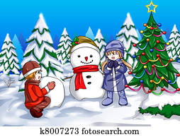 Children and Snowman Children and Snowman