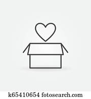 Heart with box vector simple donation outline icon Heart with box vector simple donation outline icon
