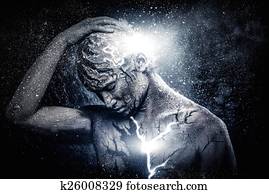 homem, com, conceitual, espiritual, arte corpo