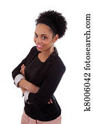 lächeln, afrikanische amerikanische frau, mit, gefaltete arme