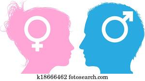 Man and woman heads talking