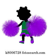 pequeno, americano africano, alegria, menina, ilustração, silueta