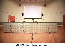 registro, de, afloor, paredes, e, tabela, com, microfones, em, quarto conferência