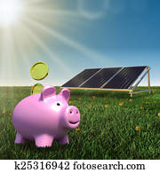 save money- solar panel with piggy bank save money- solar panel with piggy bank