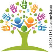 Tree hands and hearts figures logo