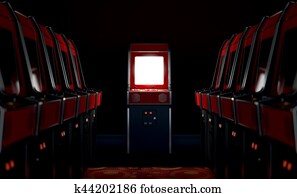 Arcade Aisle With One Illuminated