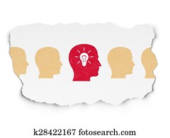 Business concept: head with light bulb icon on Torn Paper