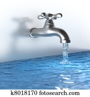 Chrome tap with a water stream Chrome tap with a water stream