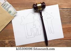 Family law concept. Divorce section of the property by legal means Family law concept. Divorce section of the property by legal means