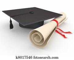 Graduation. Mortarboard and diploma. 3d Graduation. Mortarboard and diploma. 3d