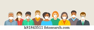 Group of people in protective medical face masks Group of people in protective medical face masks