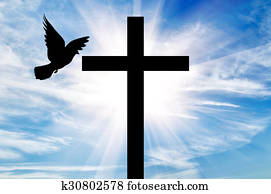 silhouette, von, a, kreuz, und, taube