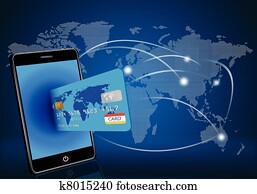 smart, telefoon, met, kredietkaart, op, glo