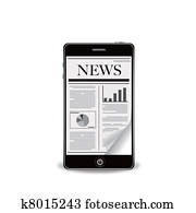 umschalten, zeitung, mit, klug, telefongerät