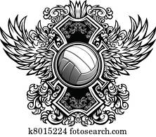 כדור עף, מקושט, גרפי, וקטור, ט.