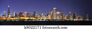 chicago, noturna, panorama