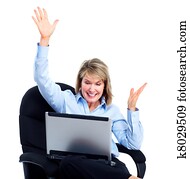 glücklich, unternehmerin, mit, laptop.