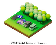 isometric, bos, kamperen