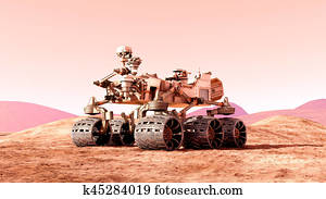 Mars rover on the Mars. 3d rendering