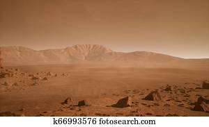 Panoramic landscape on the surface of Mars. 3D Rendering