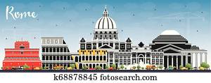 rom, italien, stadt skyline, mit, farbe, geb?ude, blau, Sky. rom, italien, stadt skyline, mit, farbe, geb?ude, blau, Sky.