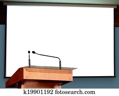 seminário, pódio, e, em branco, projetor