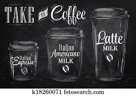 Set of Coffee chalk. Raster. Set of Coffee chalk. Raster.