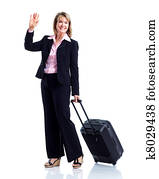 sonriente, mujer de negocios, con, suitcase.