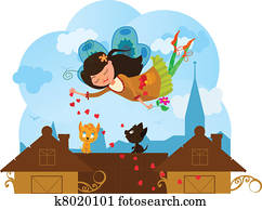 söt, kärlek, fe, tecknad film, vektor