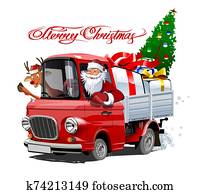 weihnachtskarte, mit, karikatur, früher, weihnachten, lastwagen weihnachtskarte, mit, karikatur, früher, weihnachten, lastwagen