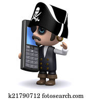 3d Pirate chats on a cell phone 3d Pirate chats on a cell phone