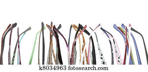a lot of earpiece glasses on white background